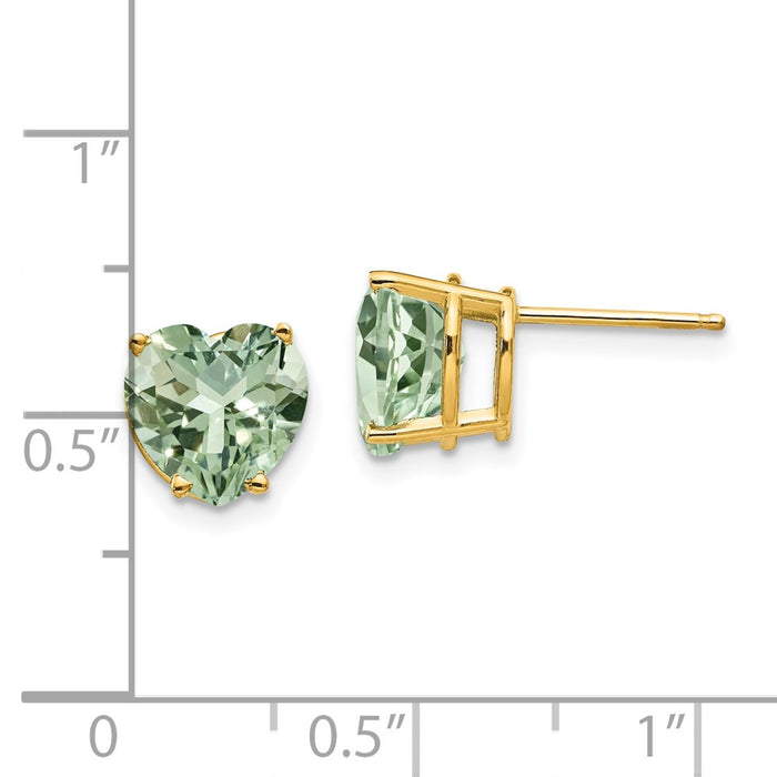 Buy 14K Gold 8mm Heart-Shaped Green Quartz Earrings - Stylish Luxury Value!-4