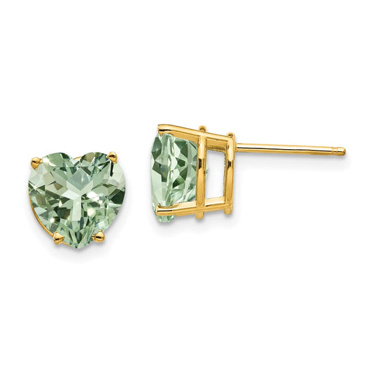 Buy 14K Gold 8mm Heart-Shaped Green Quartz Earrings - Stylish Luxury Value!