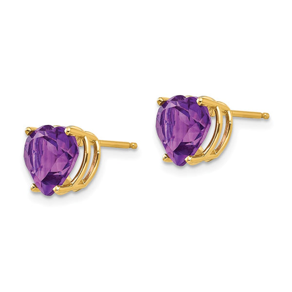 14K Gold Heart-Shaped Amethyst Earrings, 8mm