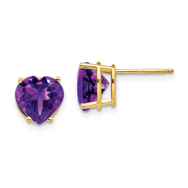 14K Gold Heart-Shaped Amethyst Earrings, 8mm