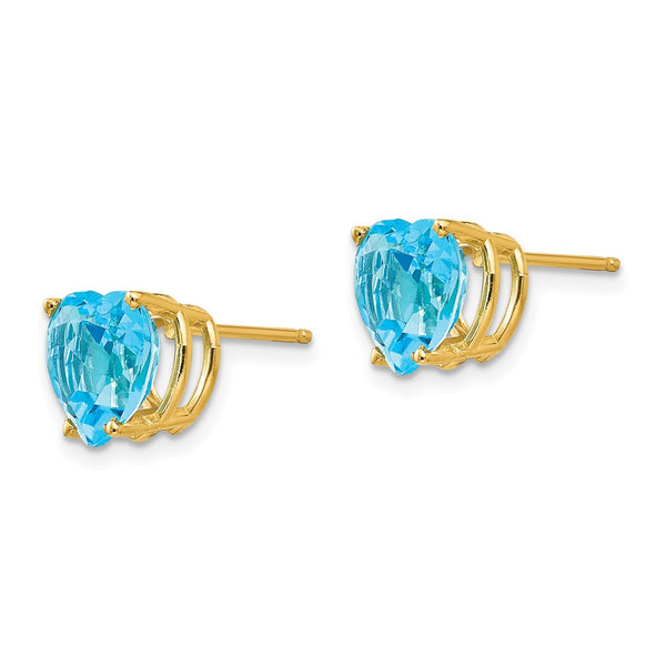 14K Gold 8mm Heart-Shaped Blue Topaz Earrings