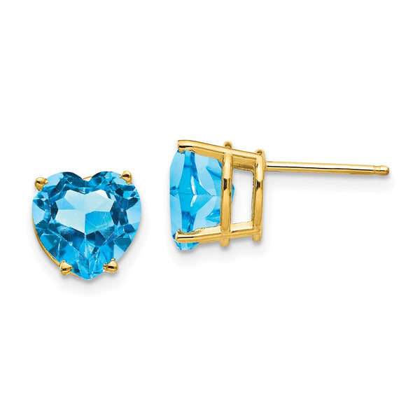 14K Gold 8mm Heart-Shaped Blue Topaz Earrings