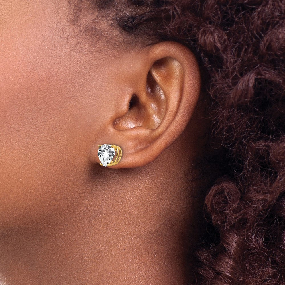 Buy Stylish 14K Gold 8mm Heart-Shaped Earrings with Cubic Zirconia Value
