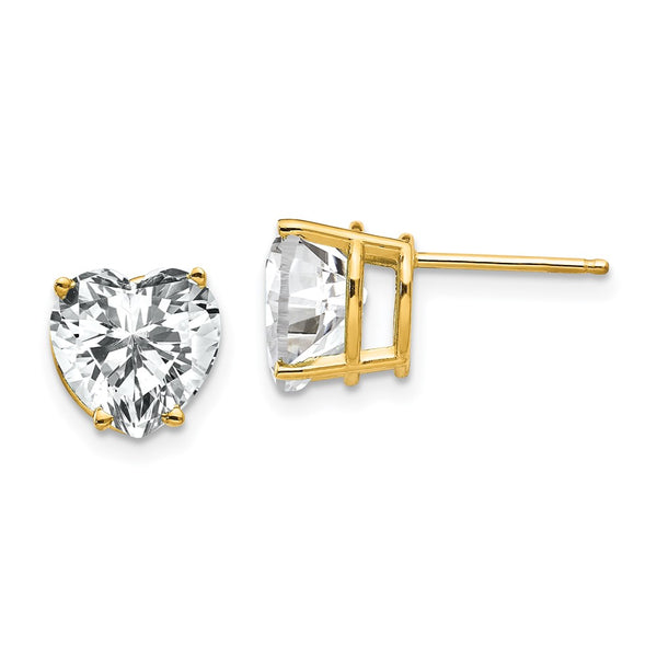 14K Gold 8mm Heart-Shaped Earrings with Cubic Zirconia