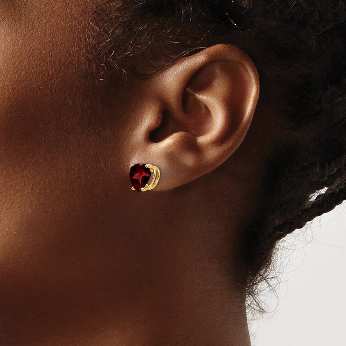 High-Quality 14K Gold 8mm Heart-Shaped Garnet Earrings - Stylish Value!-3