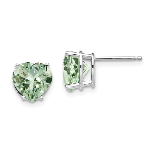 14K Gold 8mm Heart-Shaped Green Quartz Earrings