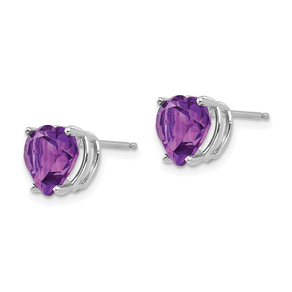 14K White Gold 8mm Heart-Shaped Amethyst Earrings