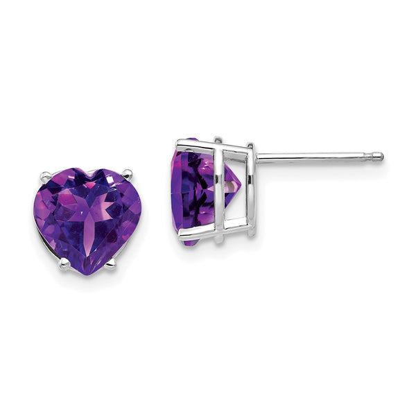 14K White Gold 8mm Heart-Shaped Amethyst Earrings