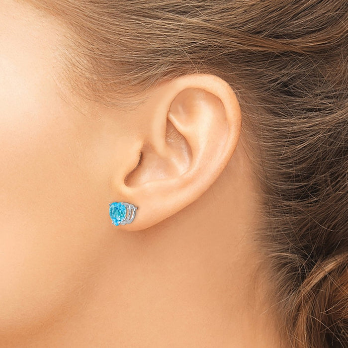 Buy Stylish 14K White Gold Heart-Shaped Blue Topaz 8mm Stud Earrings-3