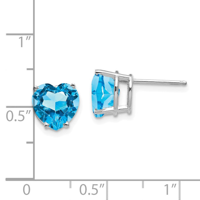 Buy Stylish 14K White Gold Heart-Shaped Blue Topaz 8mm Stud Earrings-4
