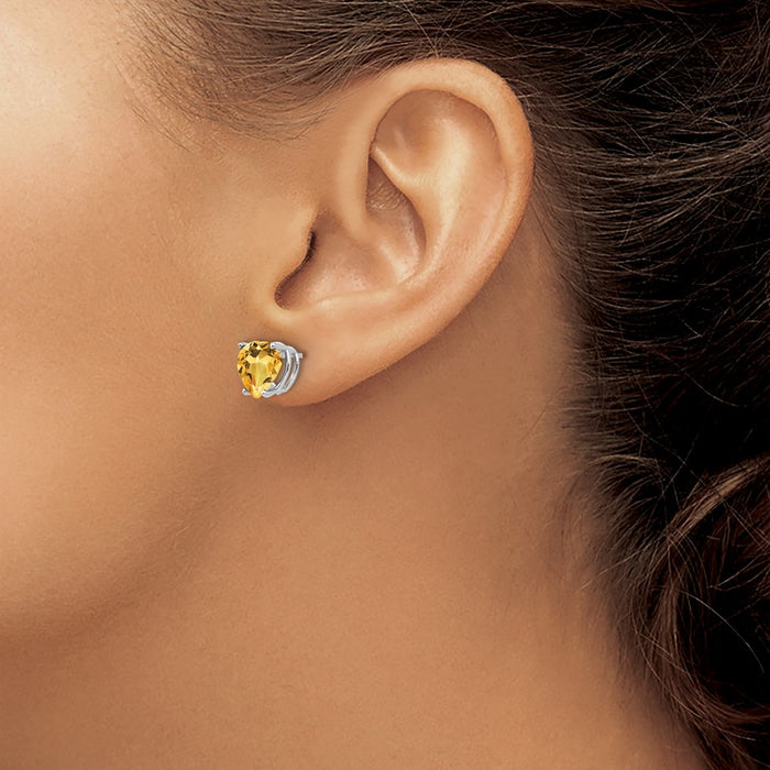 High-Quality 14K White Gold 8mm Heart-Shaped Citrine Earrings - Stylish Value-3