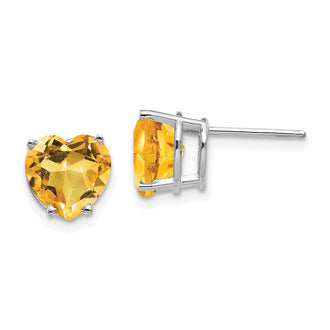 High-Quality 14K White Gold 8mm Heart-Shaped Citrine Earrings - Stylish Value