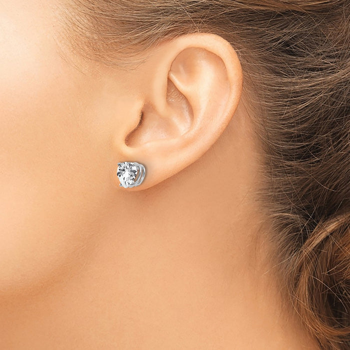 Buy Stylish 14K White Gold Heart-Shaped CZ Stud Earrings - 8mm, Great Value!-3