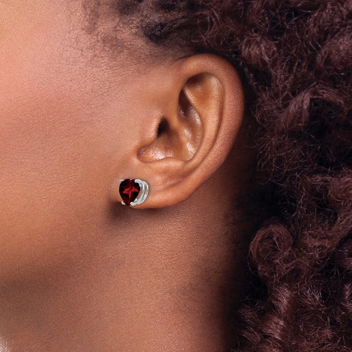 High-Quality 14K White Gold 8mm Heart-Shaped Garnet Earrings | Stylish Value!-3