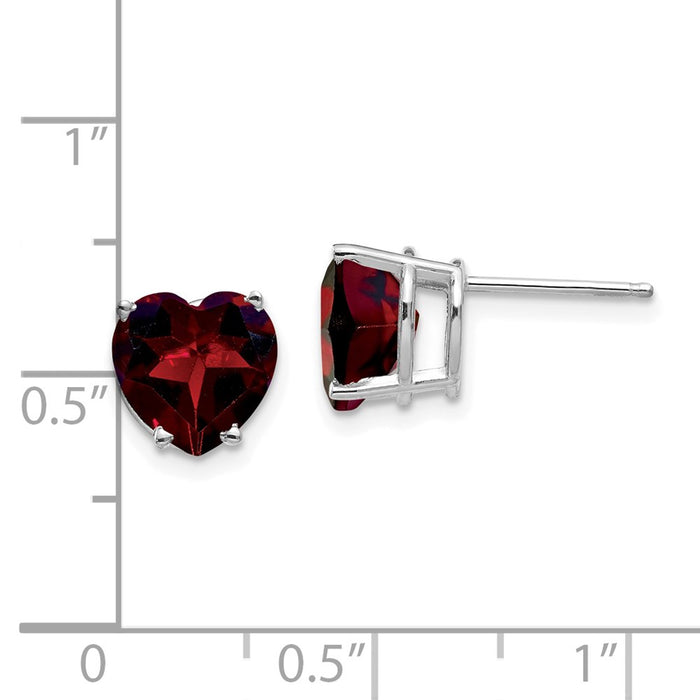 High-Quality 14K White Gold 8mm Heart-Shaped Garnet Earrings | Stylish Value!-4
