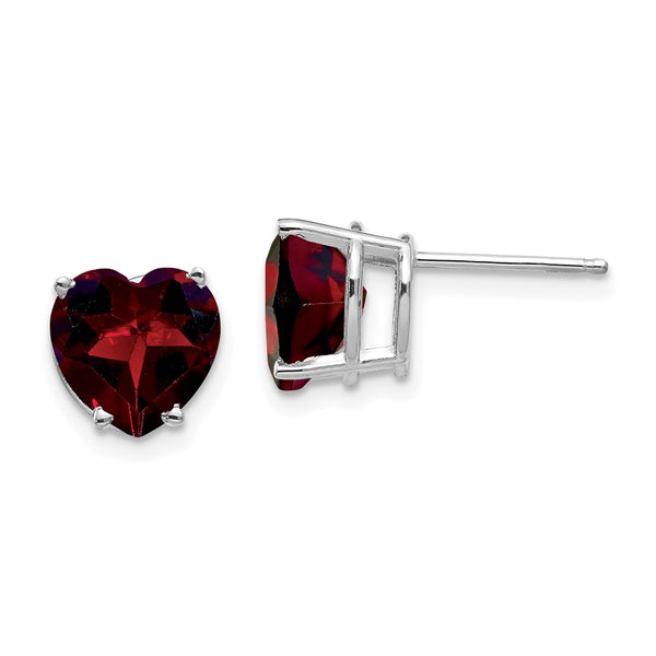 14K White Gold 8mm Heart-Shaped Garnet Earrings