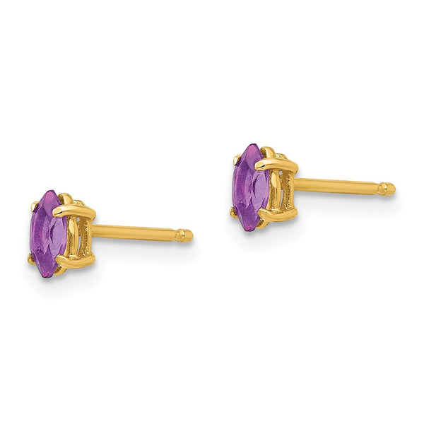 14K Gold Marquise Amethyst Earrings - 5x2.5mm