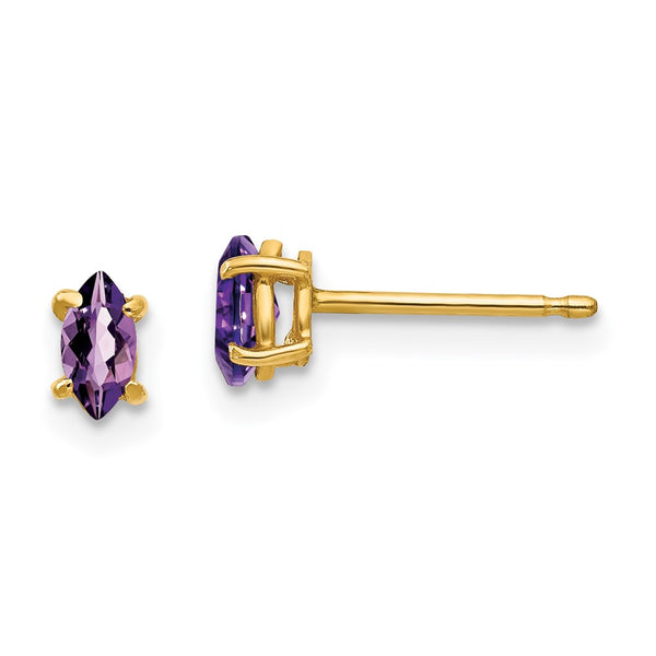 14K Gold Marquise Amethyst Earrings - 5x2.5mm