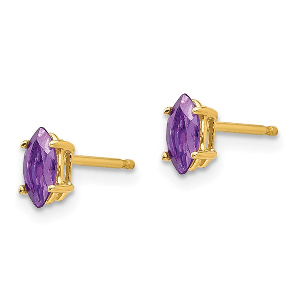 14K Gold 6x3mm Marquise Cut Amethyst Earrings