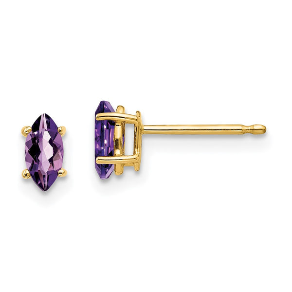 14K Gold 6x3mm Marquise Cut Amethyst Earrings