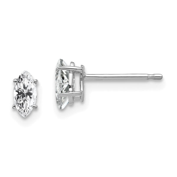 14K White Gold Marquise Earrings - 6x3mm CZ