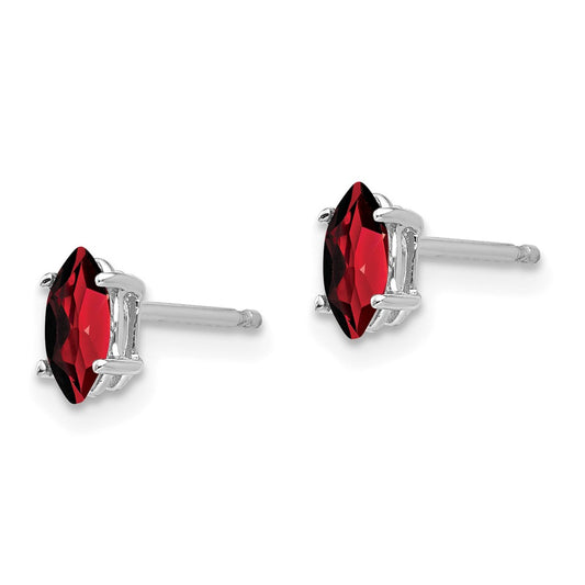 Designer 14K White Gold Marquise Garnet Stud Earrings - Stylish Luxury Value