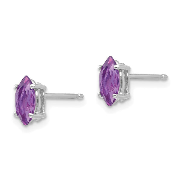 14K White Gold Marquise Amethyst Earrings - 7x3.5mm