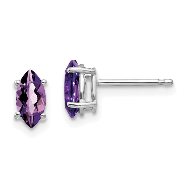 14K White Gold Marquise Amethyst Earrings - 7x3.5mm