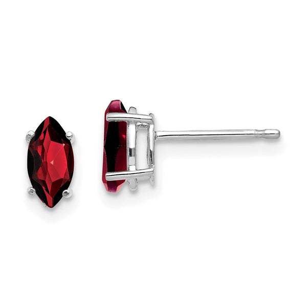 14K White Gold Marquise Garnet Earrings - 7x3.5mm