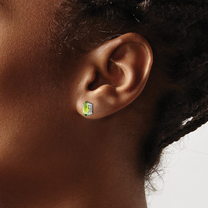 Buy Exclusive 14K White Gold Peridot Stud Earrings - 7x3.5mm, Stylish Value!-3
