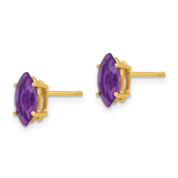 14K Gold 8x4mm Marquise Cut Amethyst Earrings