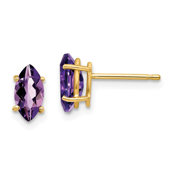 14K Gold 8x4mm Marquise Cut Amethyst Earrings