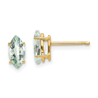 Buy Exclusive 14K Gold 8x4mm Marquise Checker-Cut Green Quartz Earrings - Stylish Value!