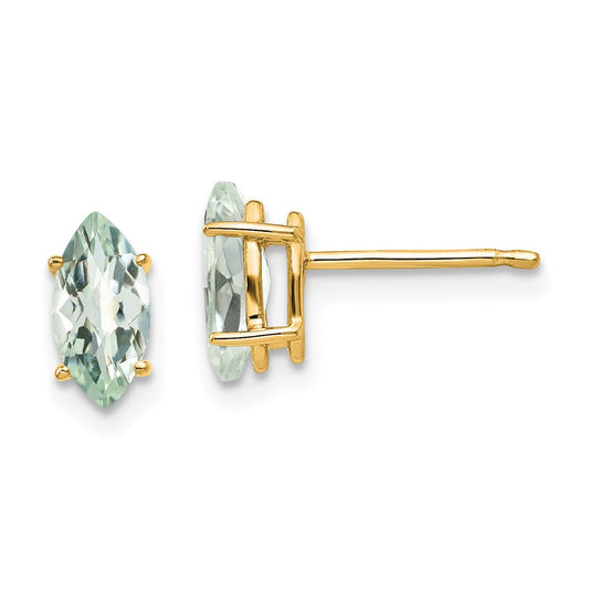 Buy Exclusive 14K Gold 8x4mm Marquise Checker-Cut Green Quartz Earrings - Stylish Value!