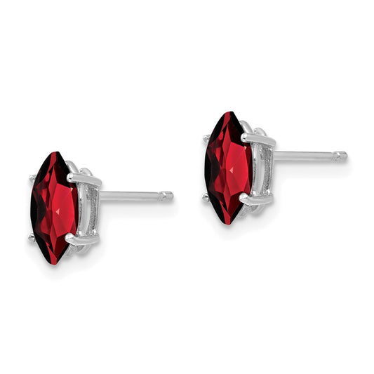 High-Quality 14K White Gold Marquise Garnet Stud Earrings - Stylish 8x4mm
