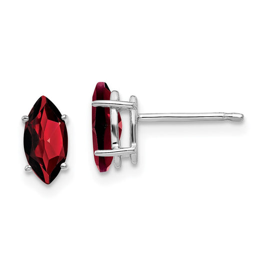 High-Quality 14K White Gold Marquise Garnet Stud Earrings - Stylish 8x4mm