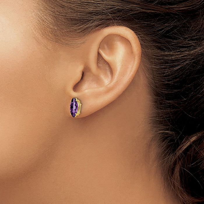 Exclusive 14K Gold Marquise Cut Amethyst Earrings - 10x5mm, Stylish Value!-3
