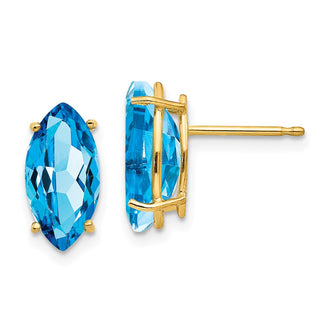 Buy 14K Gold Blue Topaz Marquis Stud Earrings - Stylish Luxury at 0.85mm