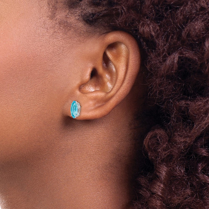 Shop 14K White Gold Marquise Blue Topaz Stud Earrings - Stylish 10x5mm Design-3