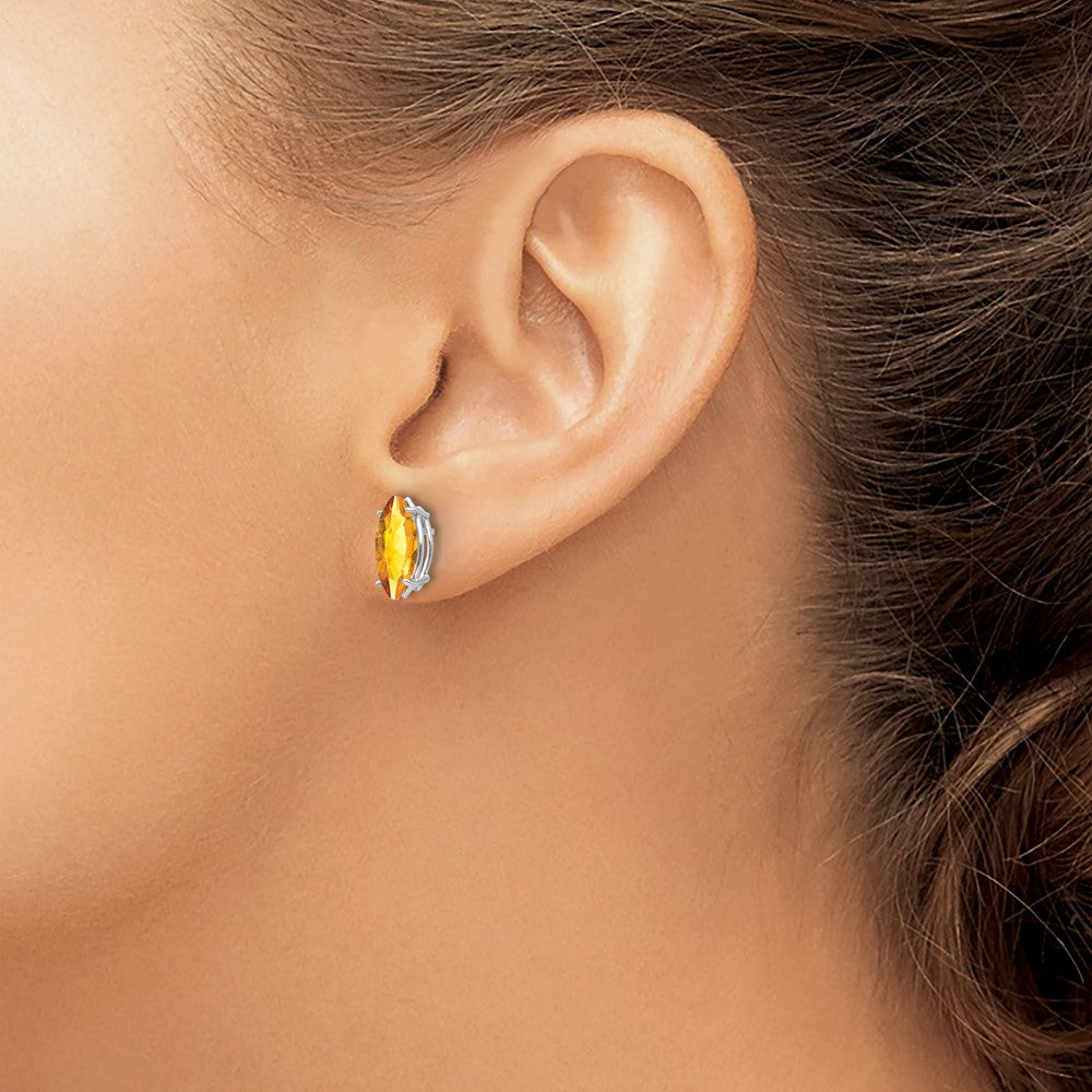 Exclusive 14K White Gold Marquise Citrine Earrings - Stylish 10x5mm Design