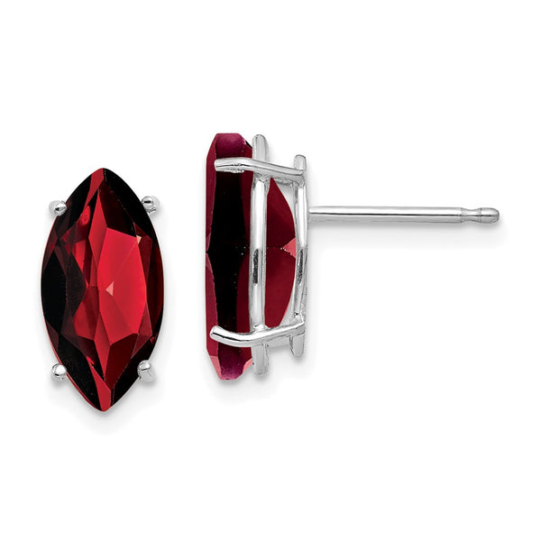 14K White Gold Marquise Garnet Earrings - 10x5mm