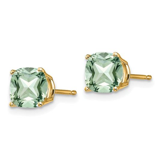 Buy Exclusive 14K Gold 6mm Cushion-Cut Green Quartz Earrings - Luxury Style!