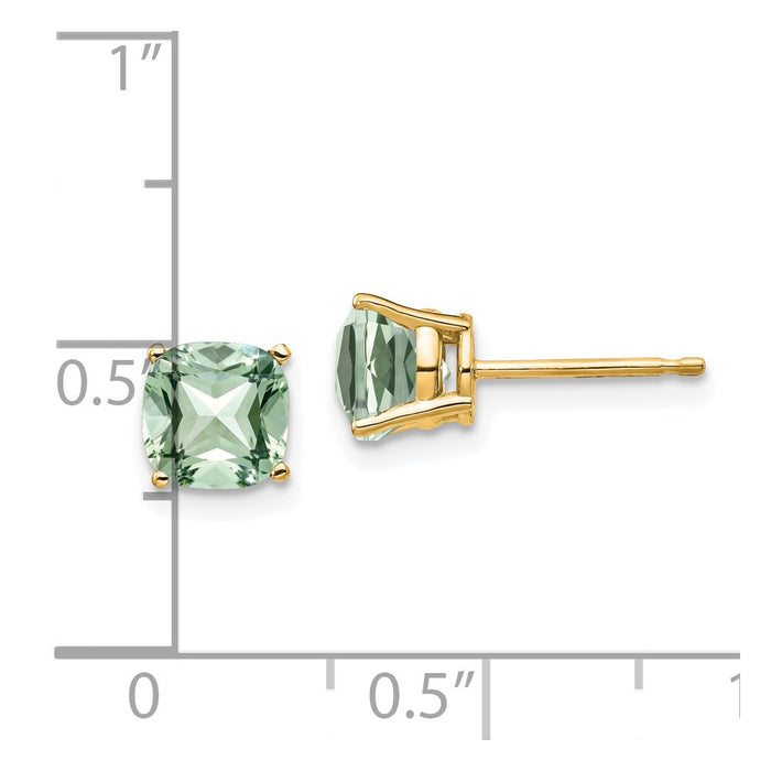 Buy Exclusive 14K Gold 6mm Cushion-Cut Green Quartz Earrings - Luxury Style!-4