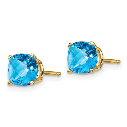 Exclusive 14K Gold Blue Topaz Earrings - 6x6mm Cushion-Cut Luxury Style