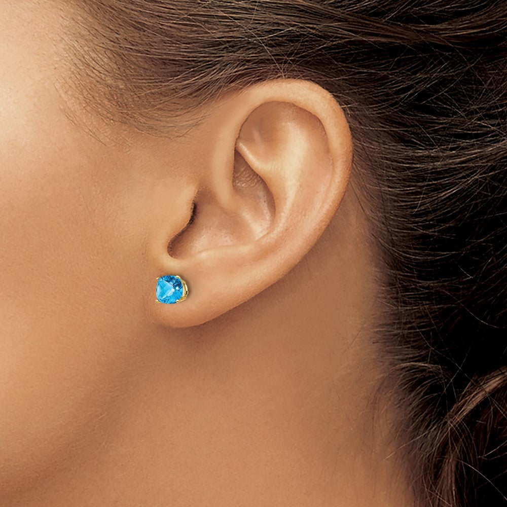 Exclusive 14K Gold Blue Topaz Earrings - 6x6mm Cushion-Cut Luxury Style