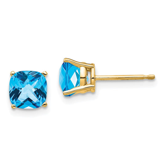 Exclusive 14K Gold Blue Topaz Earrings - 6x6mm Cushion-Cut Luxury Style
