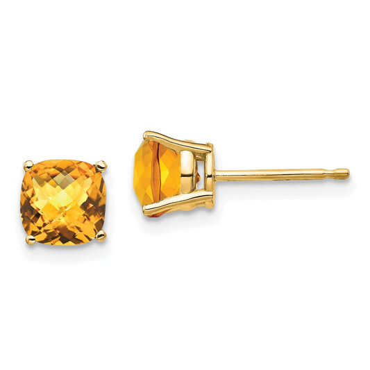 High-Quality 14K Gold 6x6mm Cushion-Cut Citrine Earrings | Stylish Value Buy