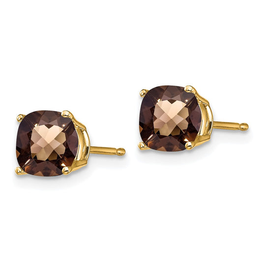 Buy Stylish 14K Gold 6mm Cushion Smoky Quartz Earrings - Luxury & Quality!