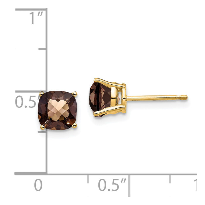 Buy Stylish 14K Gold 6mm Cushion Smoky Quartz Earrings - Luxury & Quality!-4
