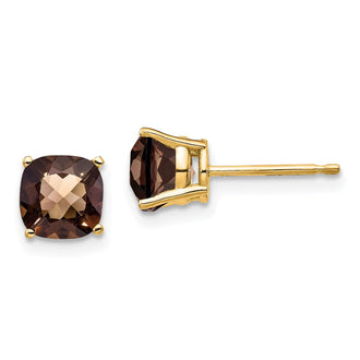 Buy Stylish 14K Gold 6mm Cushion Smoky Quartz Earrings - Luxury & Quality!